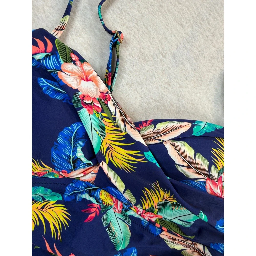 Shore Shapes Women Blue Tropical Floral One Piece Swimsuit Size 8 NWT 2305-23B